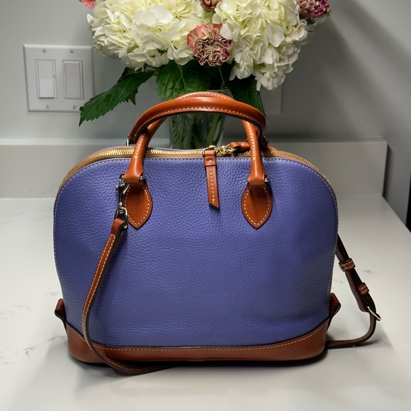 Dooney & Bourke Pebble Grain Zip Zip Satchel Shoulder Tote Bag in Purple/Brown - Picture 2 of 11